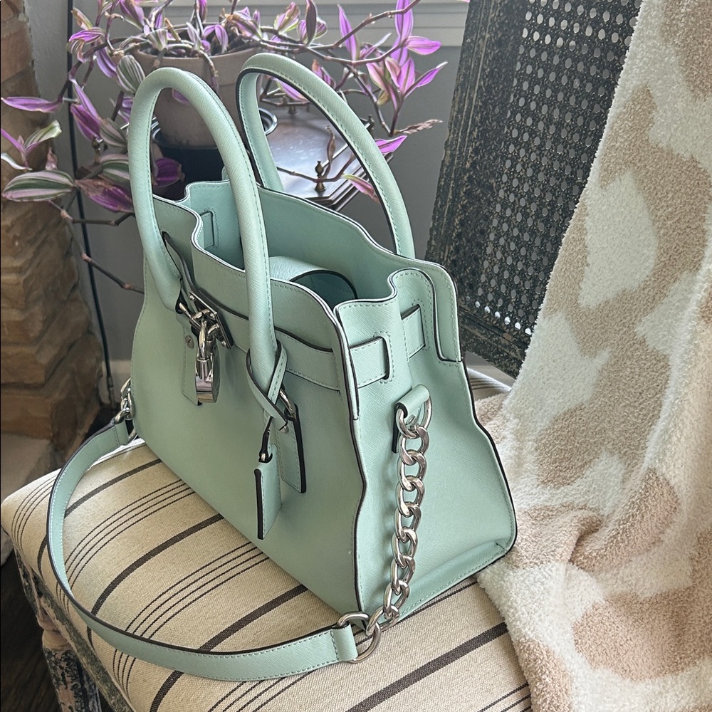 Michael Kors Mint Green Leather Satchel with Silver Hardware - Picture 2 of 12